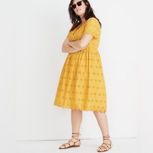 Madewell Orange Scalloped Eyelet Midi Dress